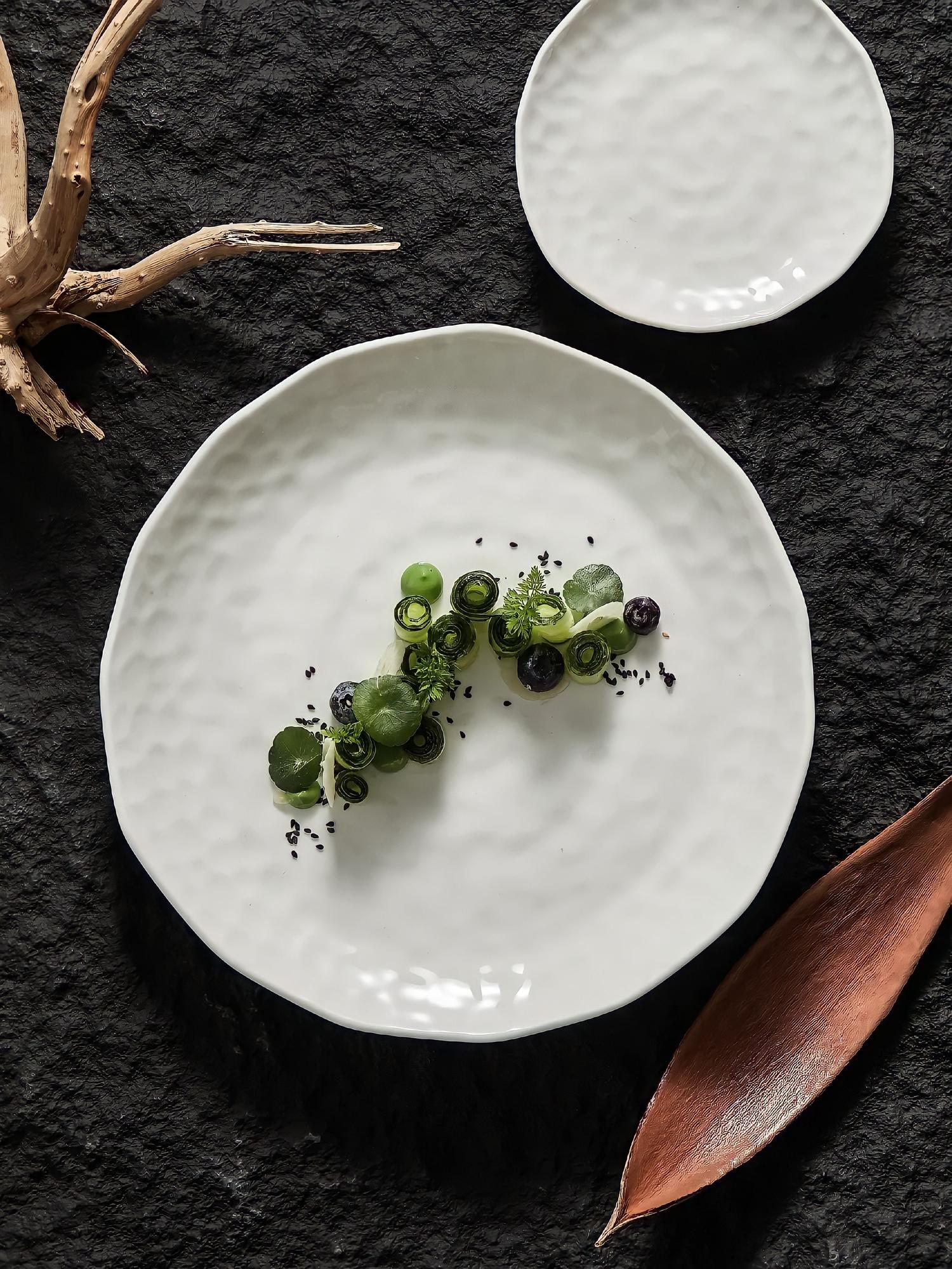 Sample plated tasting arrangement on marble
